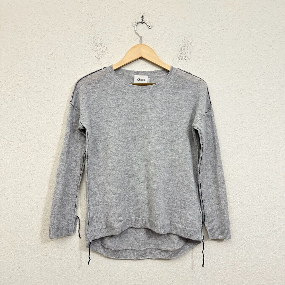 CHARLI Cashmere Sweater Gray Pullover Long Sleeve Cozy Minimalist NWOT